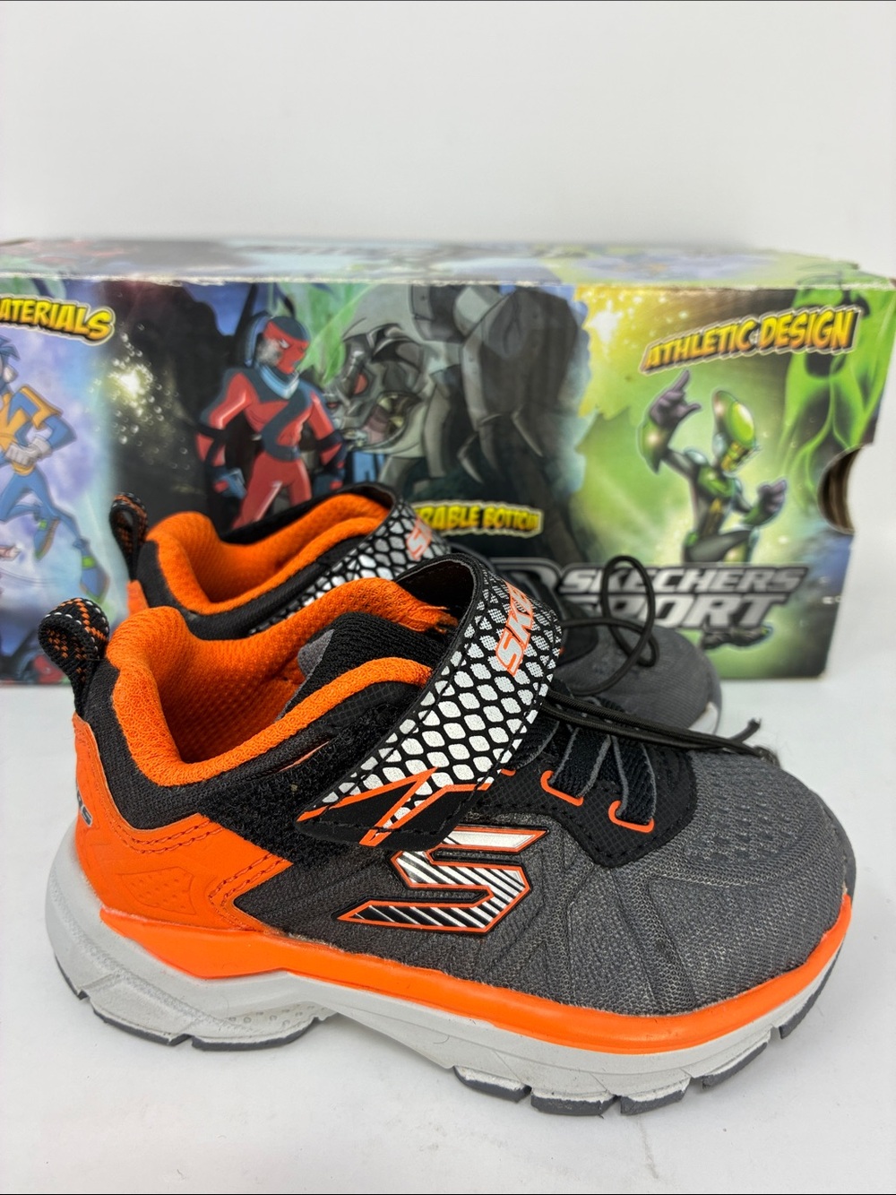 Skechers Kids Gray and Orange Light-Up Athletic Sneakers